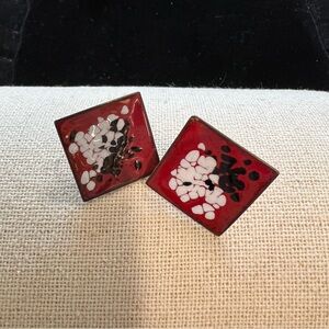 Vintage enamel on copper clip on earrings